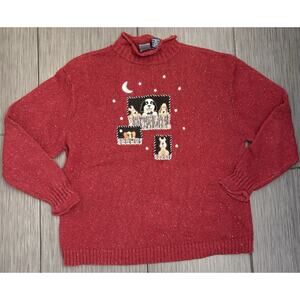 Vintage Big Dogs Women’s Burgundy Dog Print Sweater Size Large Mock Neck